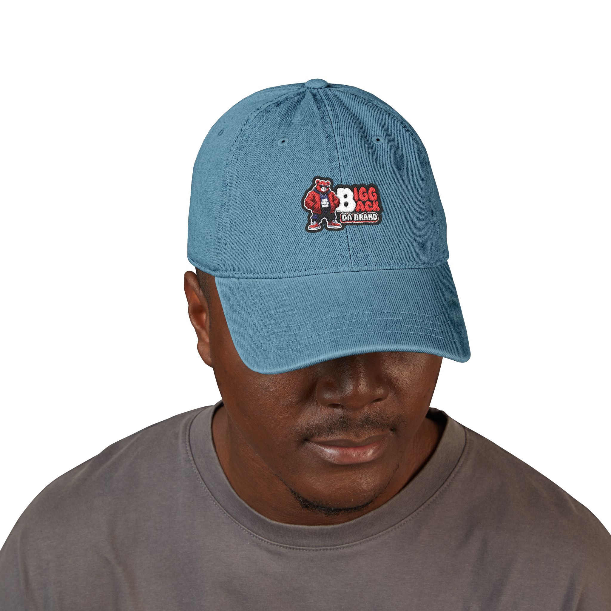 Bigg Back Da Brand Light Blue Denim Dad Hat Unisex Embroidered Cap