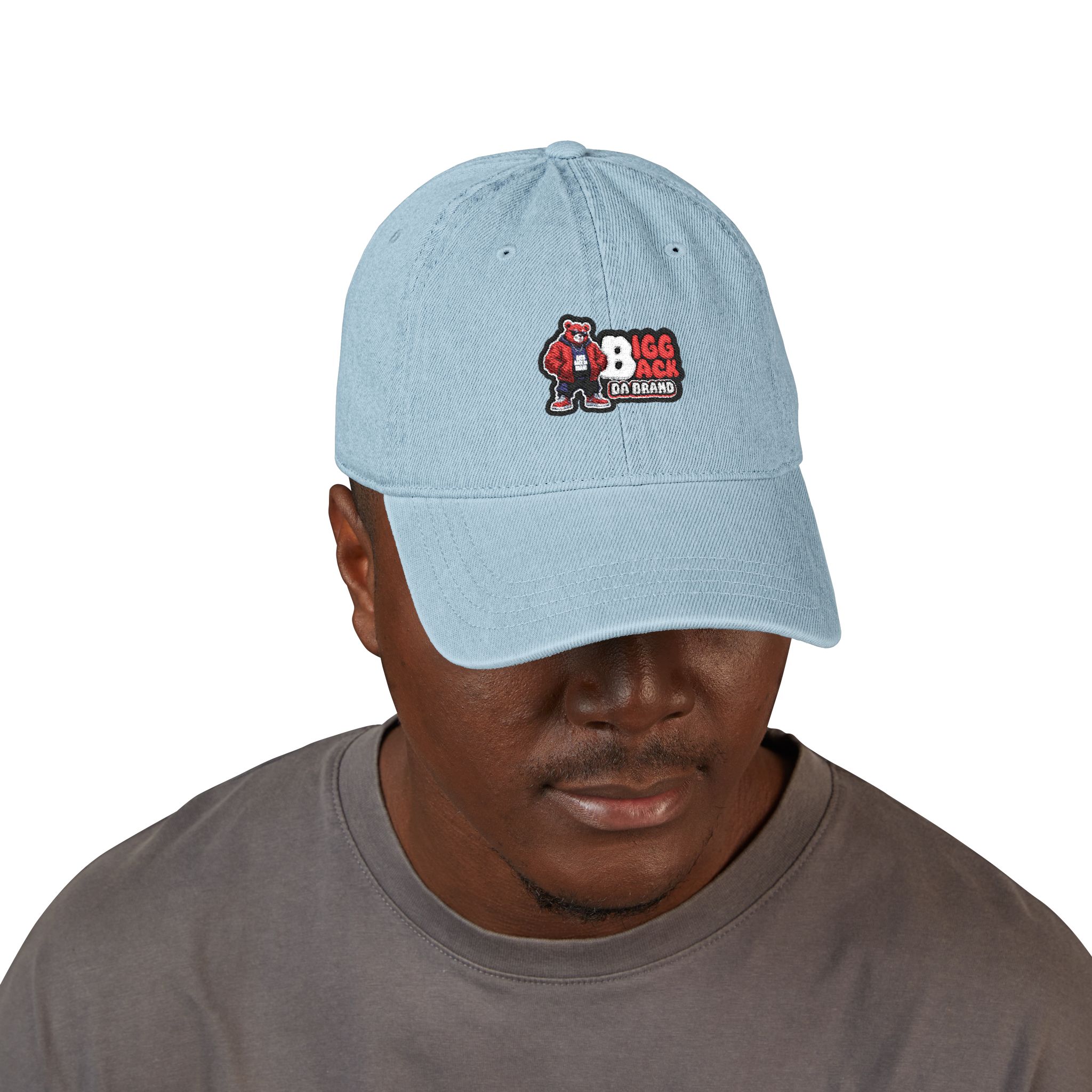 Bigg Back Da Brand Light Blue Denim Dad Hat Unisex Embroidered Cap