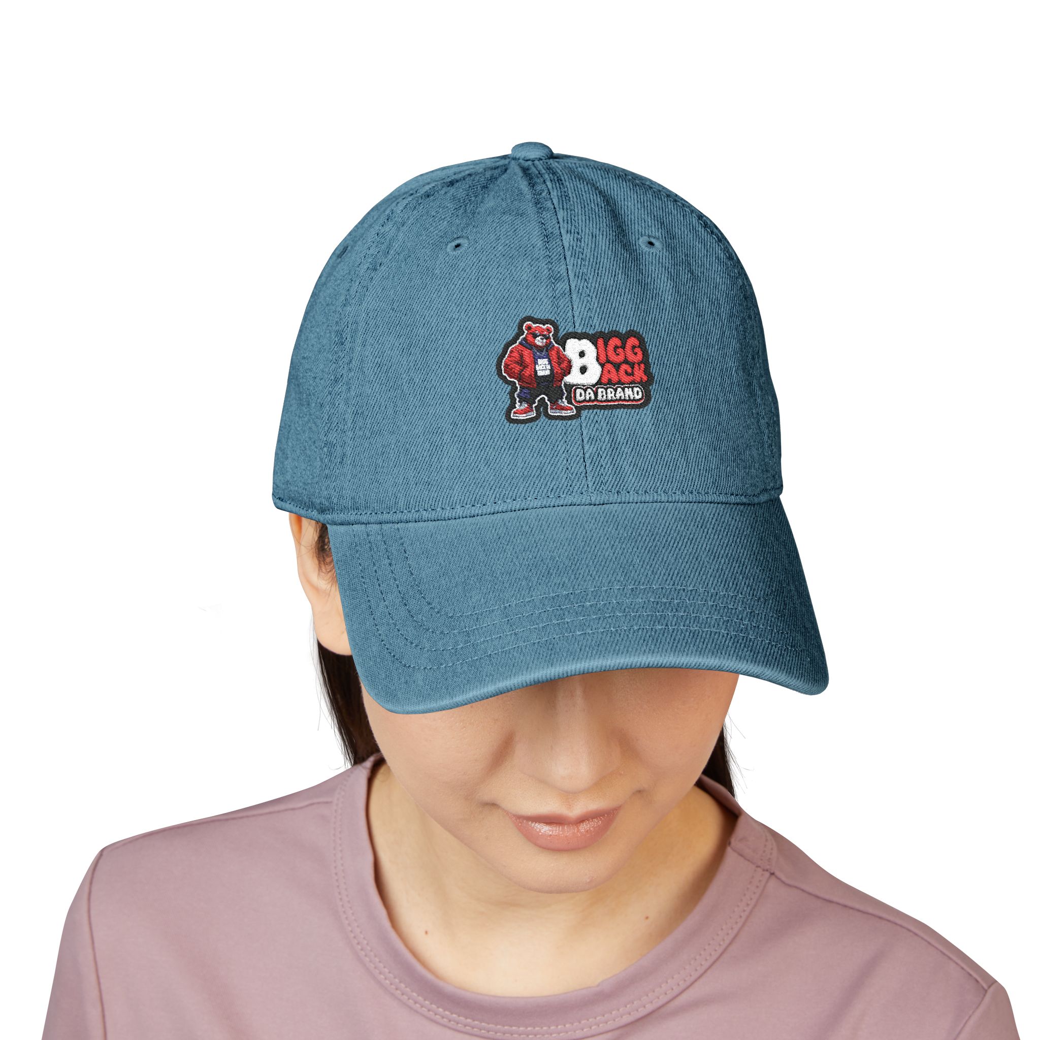 Bigg Back Da Brand Light Blue Denim Dad Hat Unisex Embroidered Cap