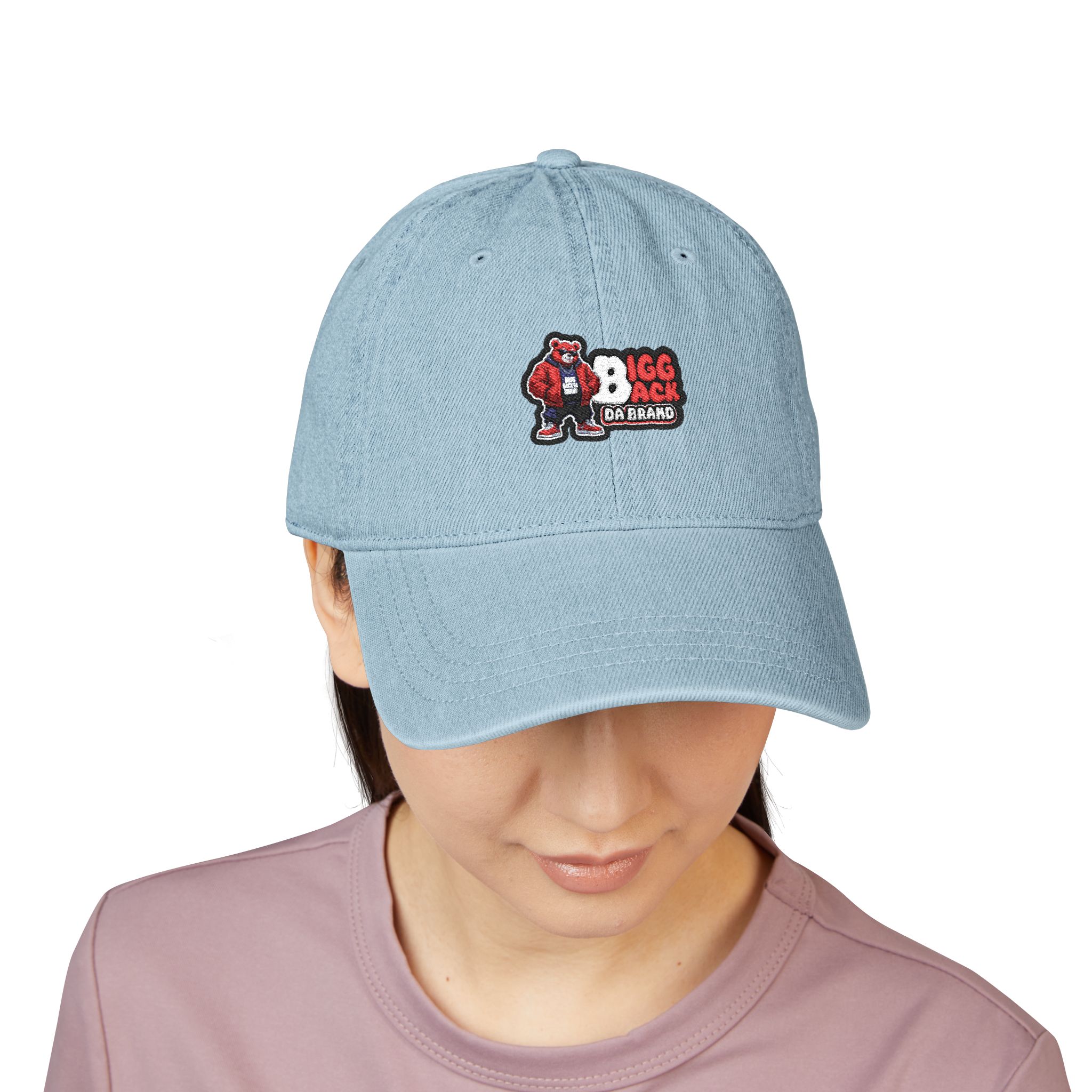 Bigg Back Da Brand Light Blue Denim Dad Hat Unisex Embroidered Cap