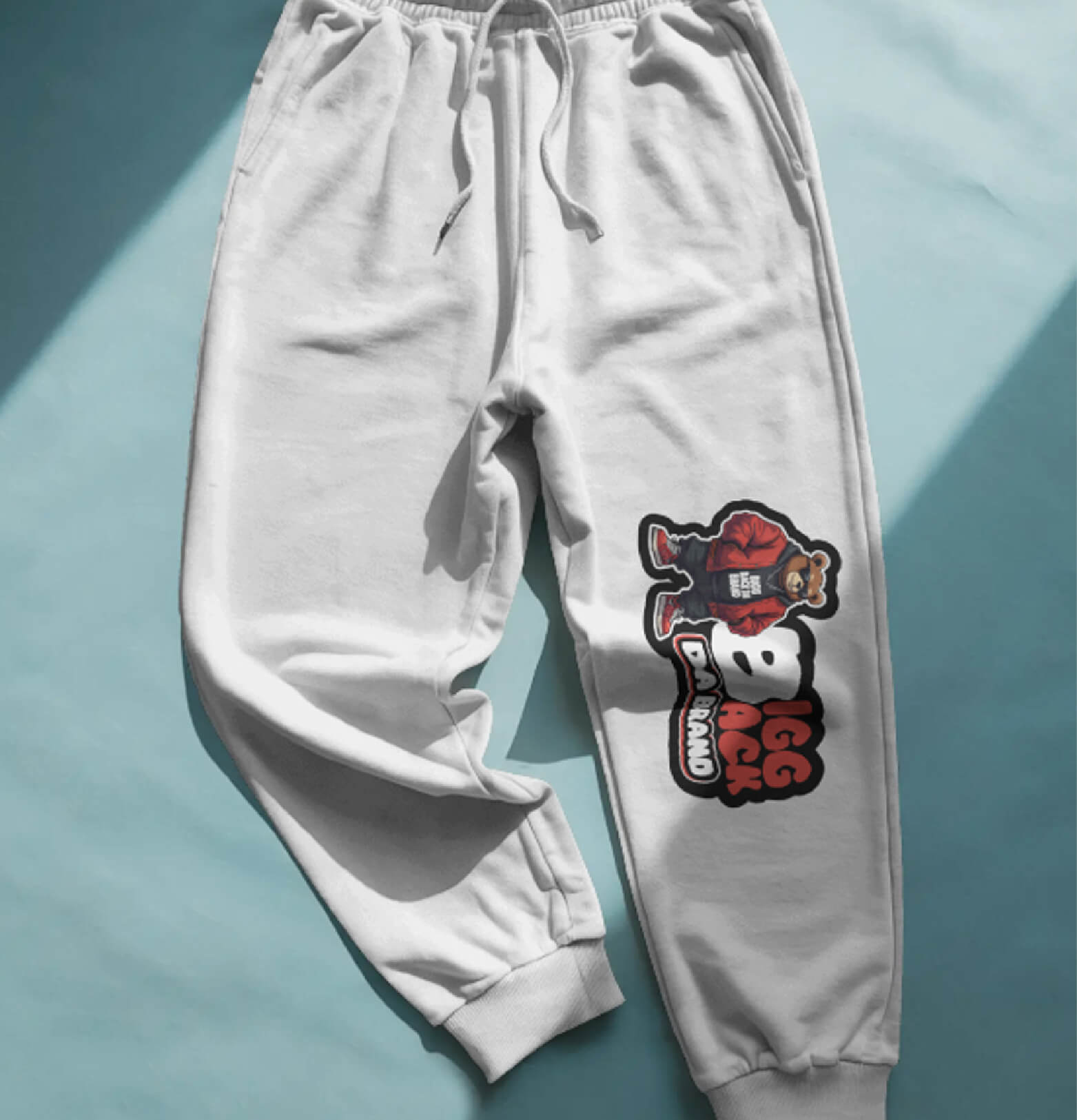 Bigg Back Da Brand White Graphic Jogger Sweatpants Unisex Casual Pants