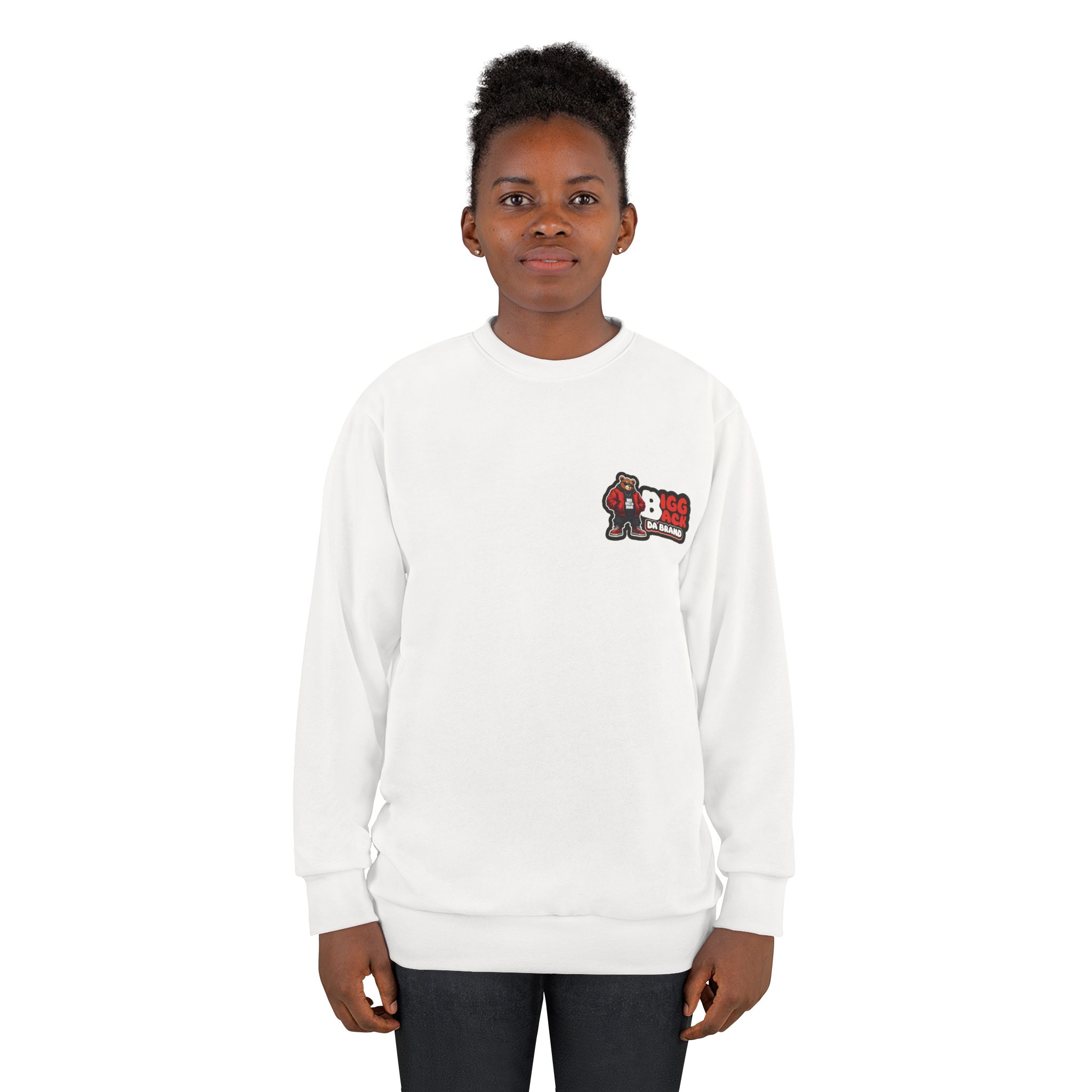 Bigg Back Da Brand White Unisex Crewneck Sweatshirt with Front and Back Print