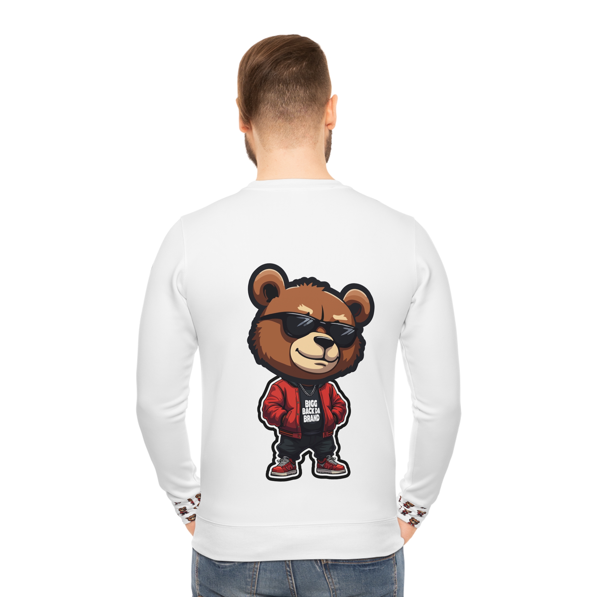 Bigg Back Da Brand White Unisex Crewneck Sweatshirt with Chest Logo and Oversized Back Print