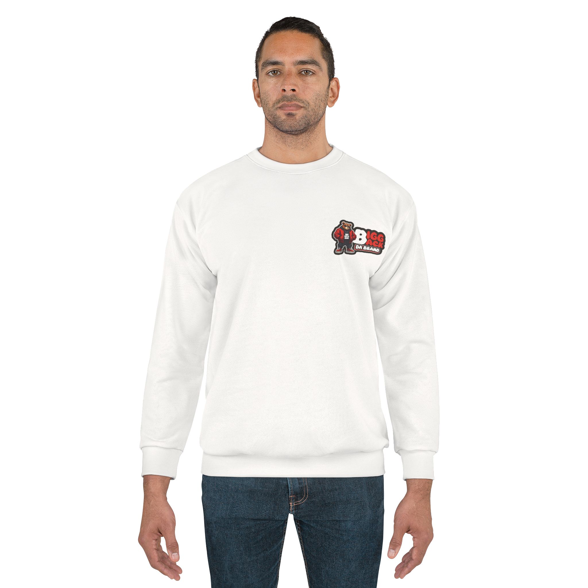 Bigg Back Da Brand White Unisex Crewneck Sweatshirt with Front and Back Print