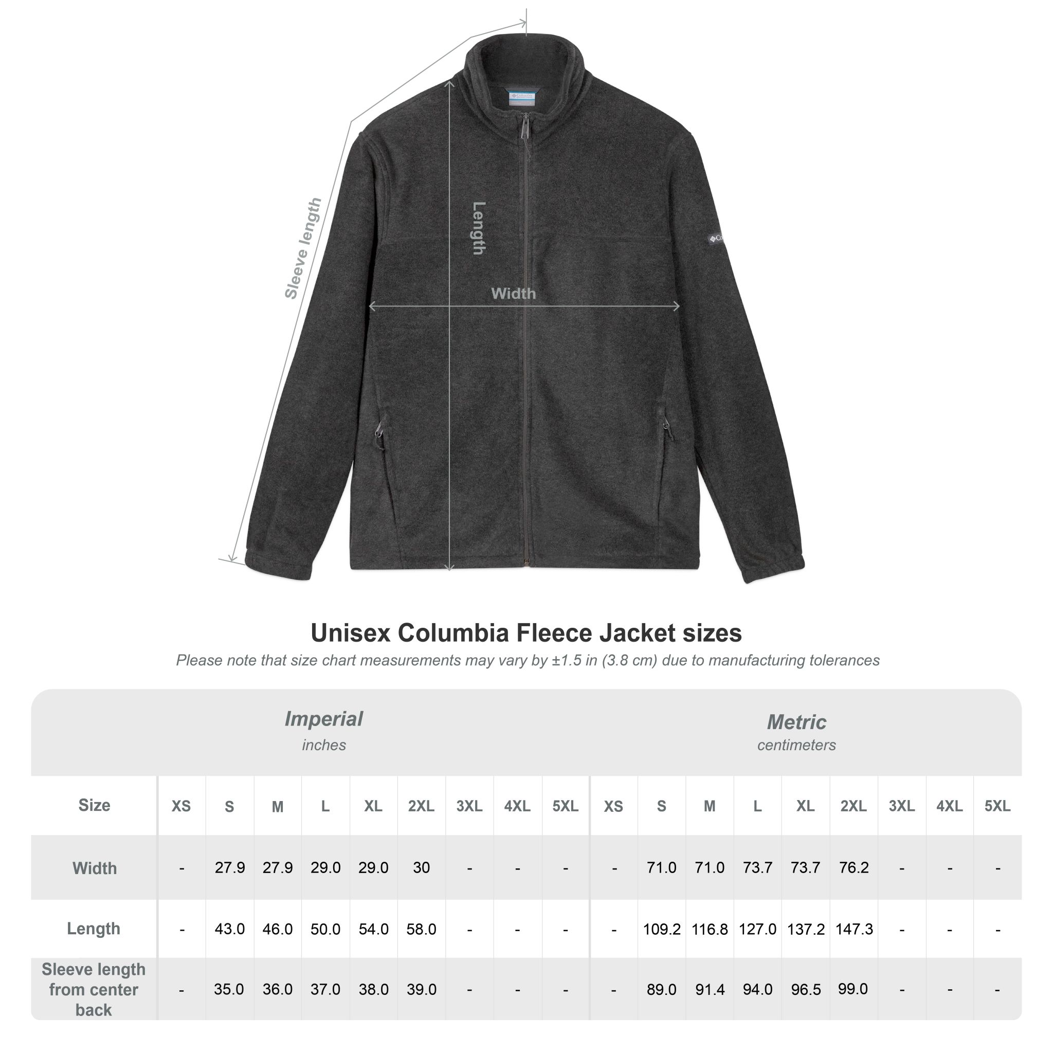 Bigg Back Da Brand Unisex Columbia Fleece Jacket Black Full Zip Outerwear